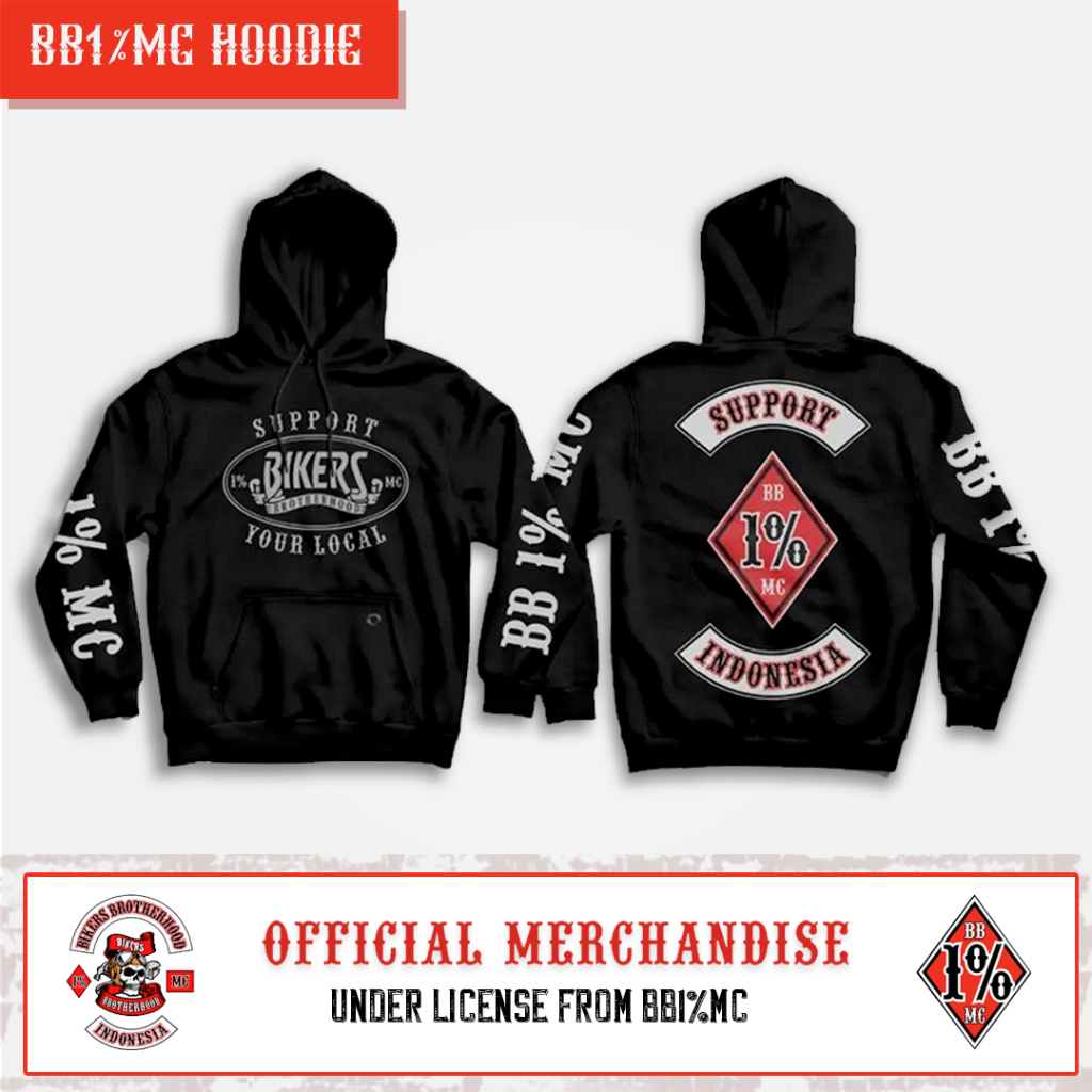 Hoodie Zipper BB1%MC Official Bikers Brotherhood 1% MC Cotton Fleece Tebal