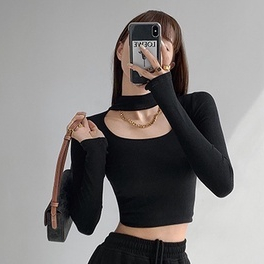 [Premium] Korean High Fashion Cut Out Halter Neck T-shirt  7308 (S/M/L)