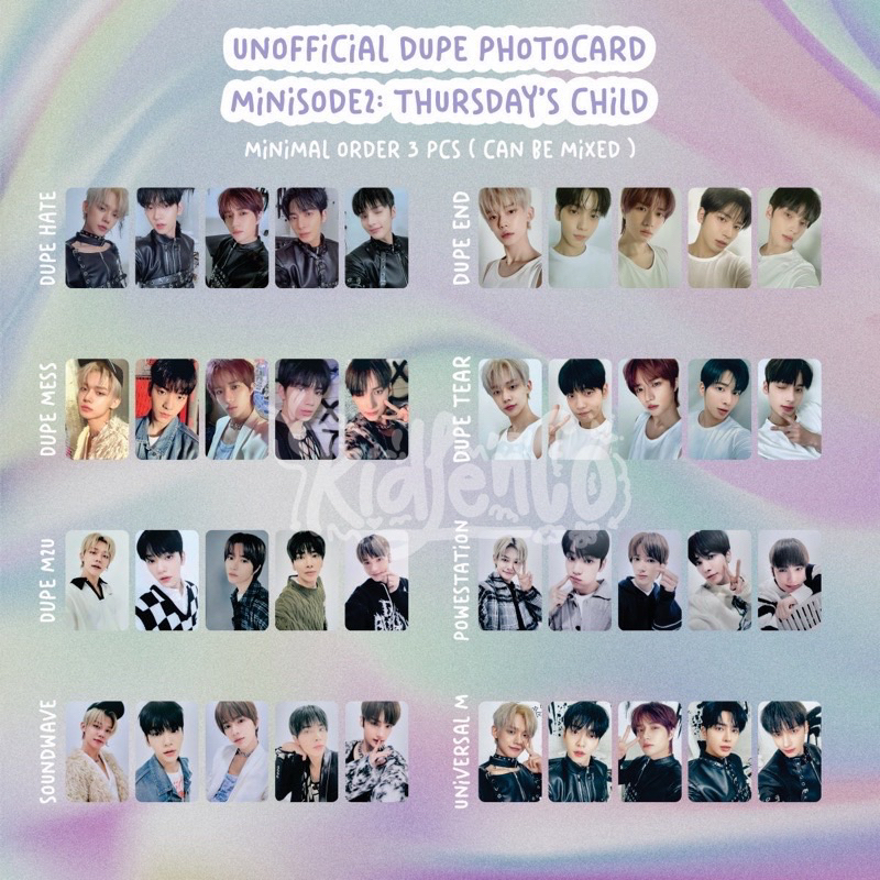 [MIN 3] DUPE THURSDAY'S CHILD ♡ txt unofficial photocard premium 2 sisi 310 gsm thursday minisode 2 hate end mess ♡ yeonjun soobin beomgyu taehyun hueningkai