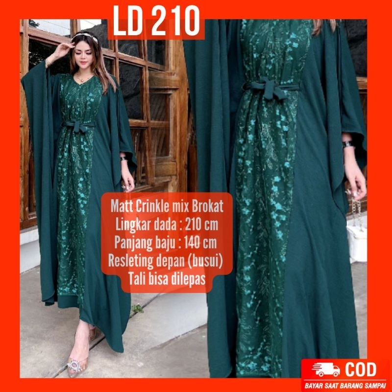 Kaftan Crinkle Putih Lebaran Super Jumbo Burkat LD 200 / Kaftan Mewah Brukat Sage Tali Bumil Busui F