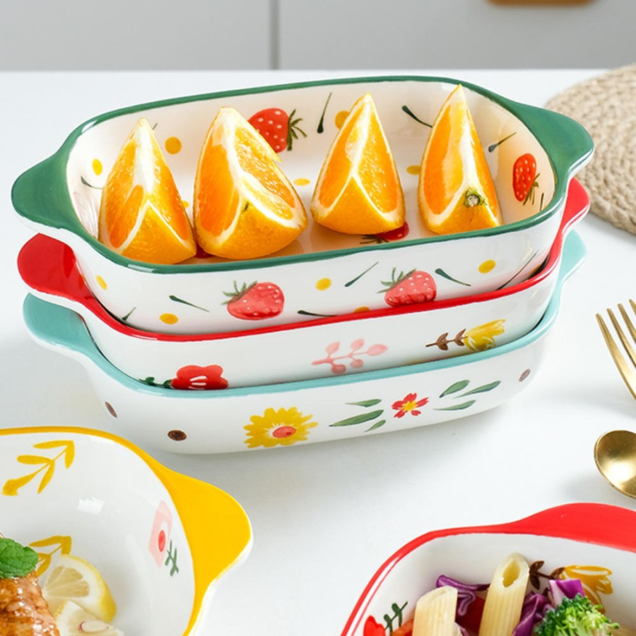 Bakeware Ceramic Plate Double Handle Tray - Mangkok Keramik Persegi - Mangkok panggang keramik