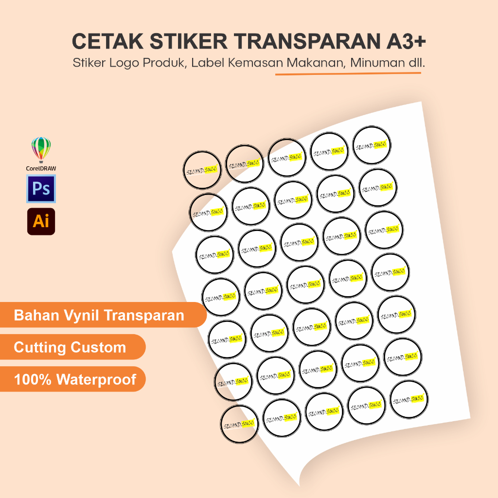 CETAK STICKER LABEL TRANSPARAN *ANTI AIR* LABEL STICKER BOTOL MINUMAN PRODUK MAKANAN KEMASAN