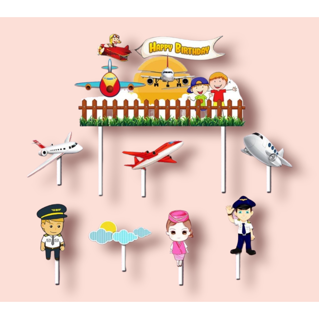 cake topper hiasan kue ulang tahun karakter Motif Pilot Pesawat Terbang Airplane