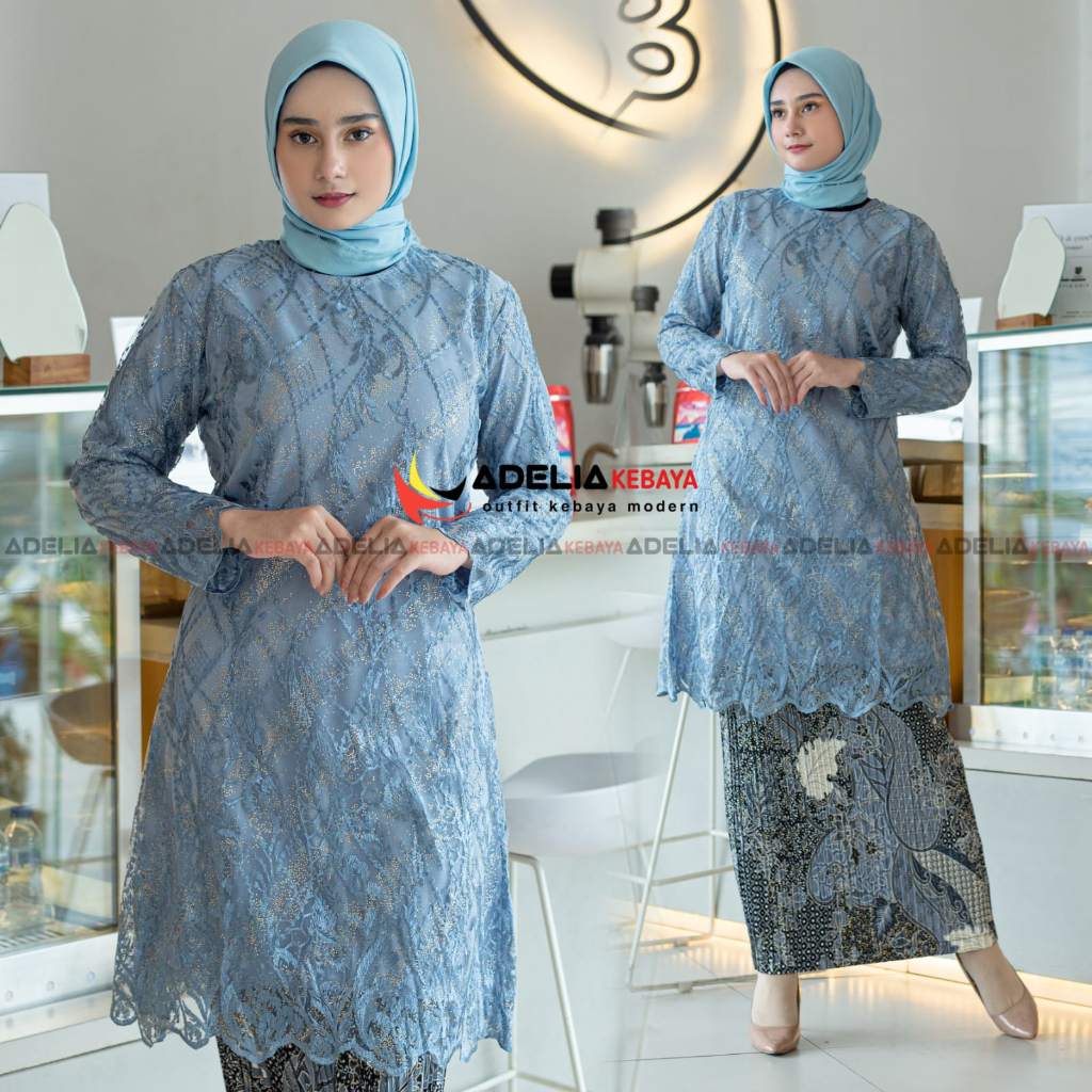 ( COD ) Setelan kebaya tunik melayu - kebaya modern - outfit kekinian - bahan tulle bordir mutiara - baju pesta keluarga, nikahan, kondangan, wisuda ataupun akad