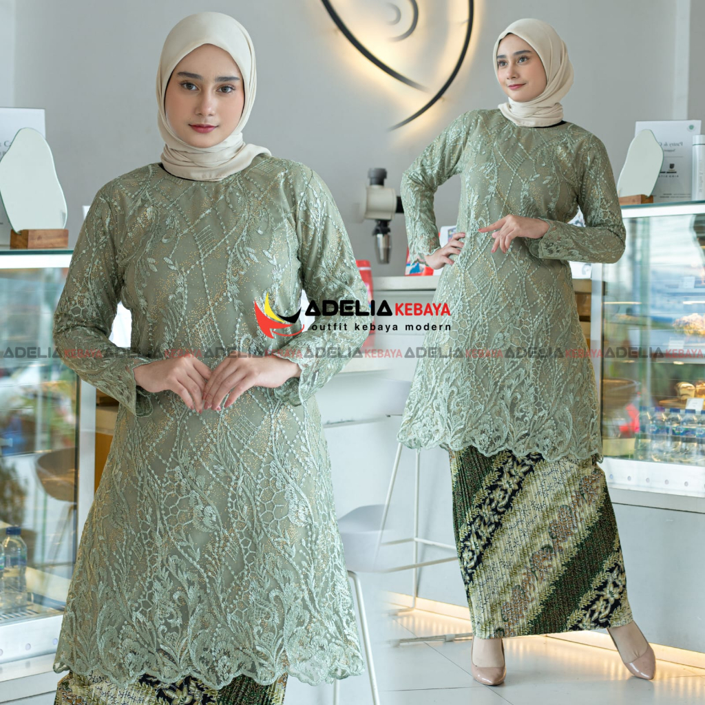 ( COD ) Setelan kebaya tunik melayu - kebaya modern - outfit kekinian - bahan tulle bordir mutiara - baju pesta keluarga, nikahan, kondangan, wisuda ataupun akad