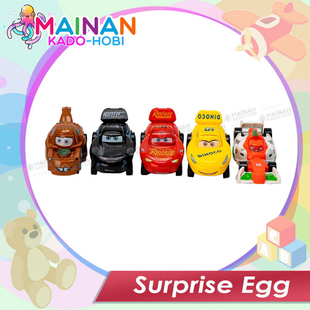 MAINAN EDUKASI ANAK SURPRISE EGG TELUR KEJUTAN MOTIF KARAKTER CARS MOBIL