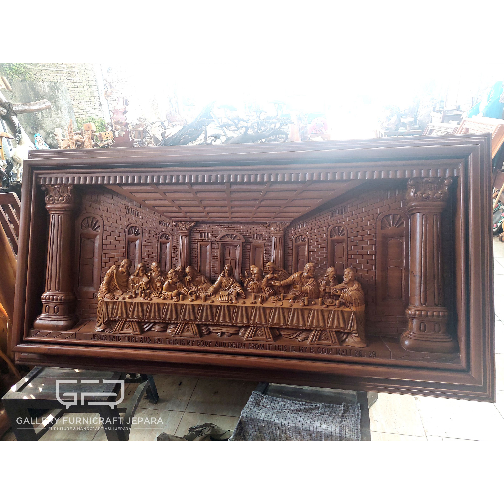 Relief Perjamuan Terakhir Keluarga Kudus 200x100cm Kayu Jati