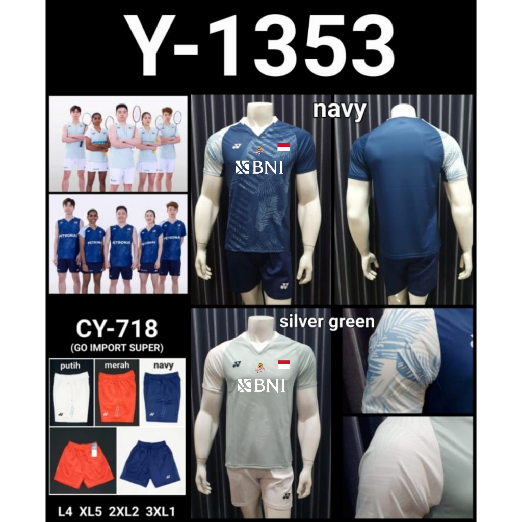 Jersey Badminton Y1353 Grade Original Import + Sablon Sponsor Di Dada