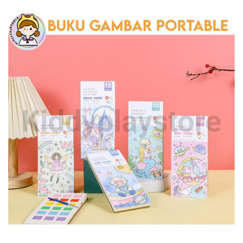 

WATERCOLOR PAINTING BOOK SET Buku Mewarnai Protabel Cat Air Anak Lucu Seru Murah