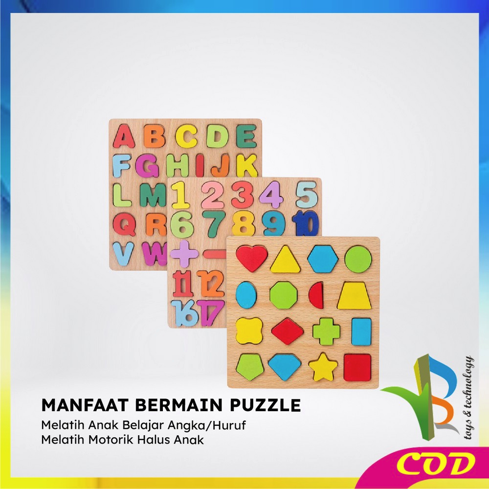 RB-M313 Mainan Edukasi Anak Puzzle Kayu 3D Huruf Angka dan Bangun Datar / Puzzle Alphabet Mainan Kayu Anak / Wooden Toys ABC Kids