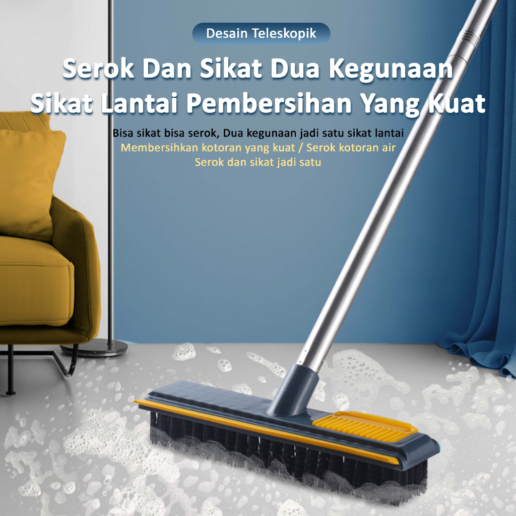 Sikat Lantai WC 2IN1 Wiper Sikat Pembersih Gagang Panjang Toilet Multifungsi