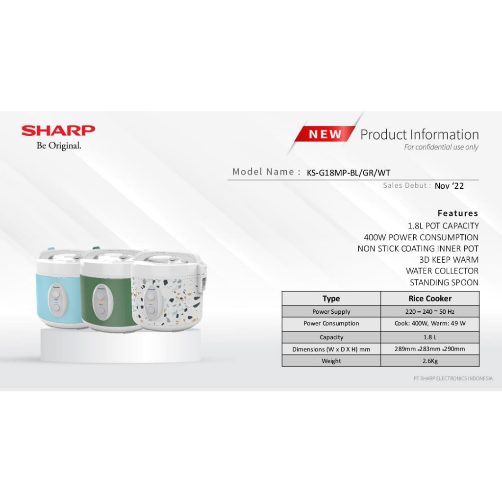 Sharp Rice Cooker KS-G18MP-BL/GR/WT 1.8L Penanak Nasi Rice Cooker