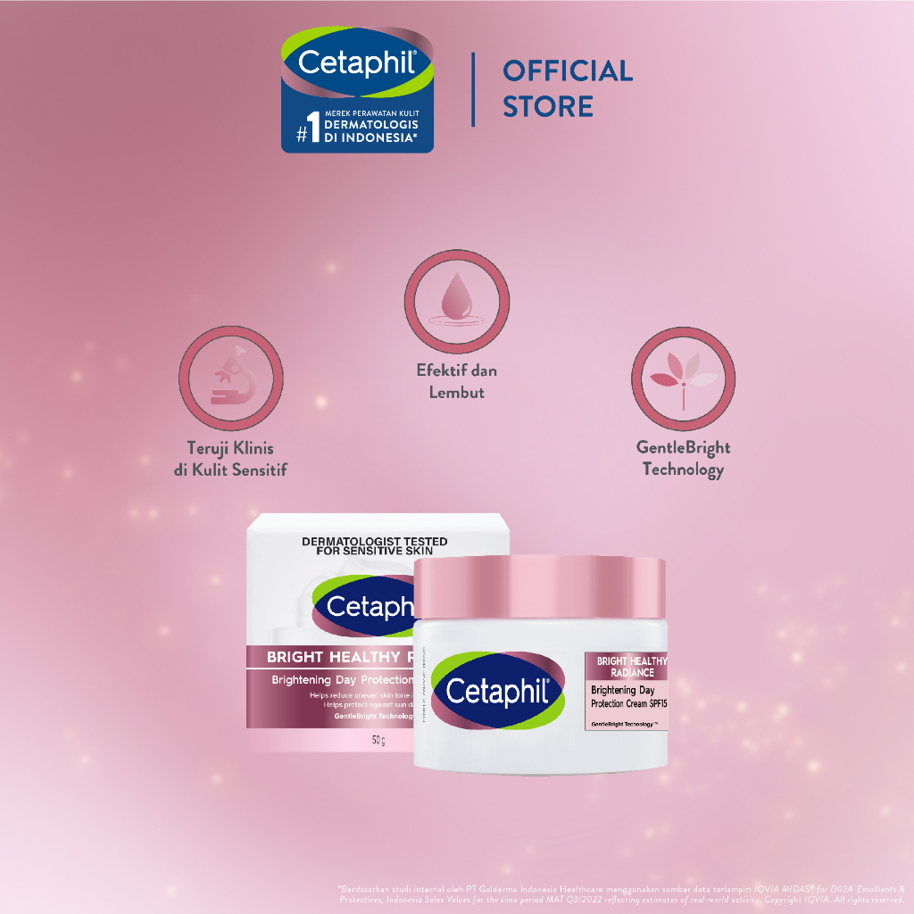 Cetaphil Bright Healthy Radiance Day Protection Cream SPF15 50g dengan Glycerin, White Sea Daffodil dan Niacinamide Pelembap Wajah untuk Mencerahkan dan Melindungi Kulit dari Sinar Matahari untuk Kulit Sensitif