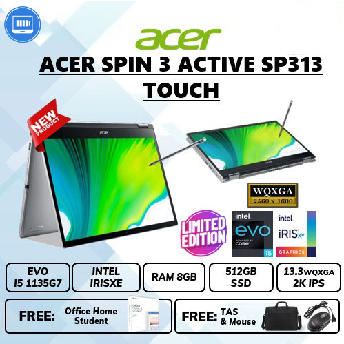 Laptop ACER Spin 3 Active SP313 2in1 Core i5 1135g7 Ram 8gb SSD 512gb