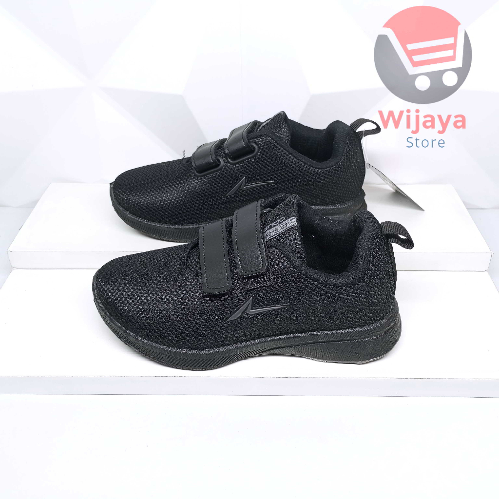 Sepatu Sekolah Ando 33-36 Sneaker Anak Hitam Polos Putih Strap Velcro yang Praktis SIP BSC