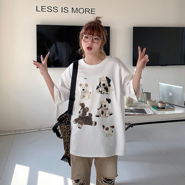 baju kaos putih wanita korean style lengan pendek cartoon motif printed t-shirt import baju kaus wanita