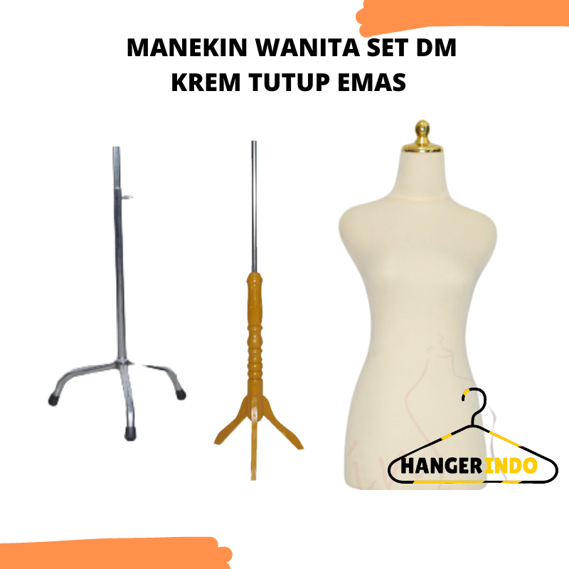 Manekin Wanita Premium DM KREM TUTUP EMAS Kaki Kayu Kaki Besi | Patung Baju Wanita Dewasa