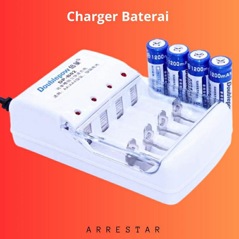 Doublepow Charger Baterai 4 Slot Plus Baterai AA/AAA 1200 mah 4 pcs- DP-B02