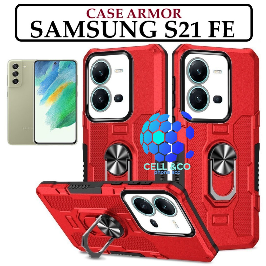 Case Armor SAMSUNG GALAXY S21 FE Iring Cincin Magnetic Kesing Hp Protect kamera Premium Hard Case Standing Robot Pelindung Kamera