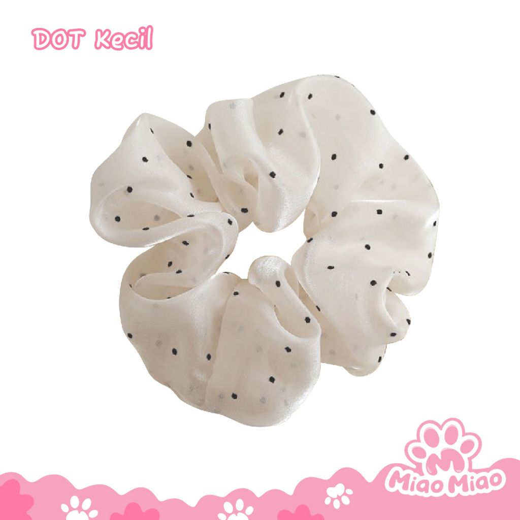 Scrunchie Bening Seri Polkadot - Kunciran ikat rambut minimalis