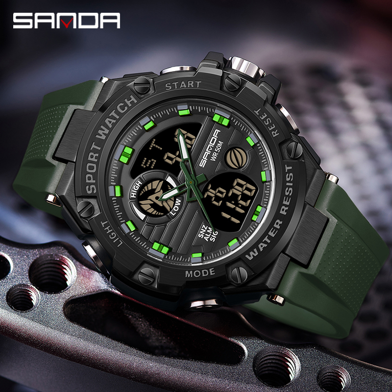 SANDA 3196 Jam Tangan Pria Digital Analog Sport EL Backlight Tali Rubber Anti Air WATCHKITE WKOS