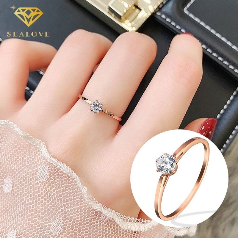 Cincin Titanium Wanita Anti Karat Asli simple Premium Emas 18K berlian