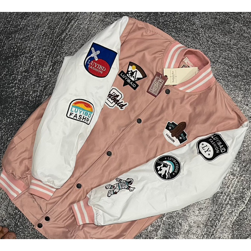 VARSITY JACKET LUYIBAID - COMBY PINK PUTIH FULLTAG + LABEL