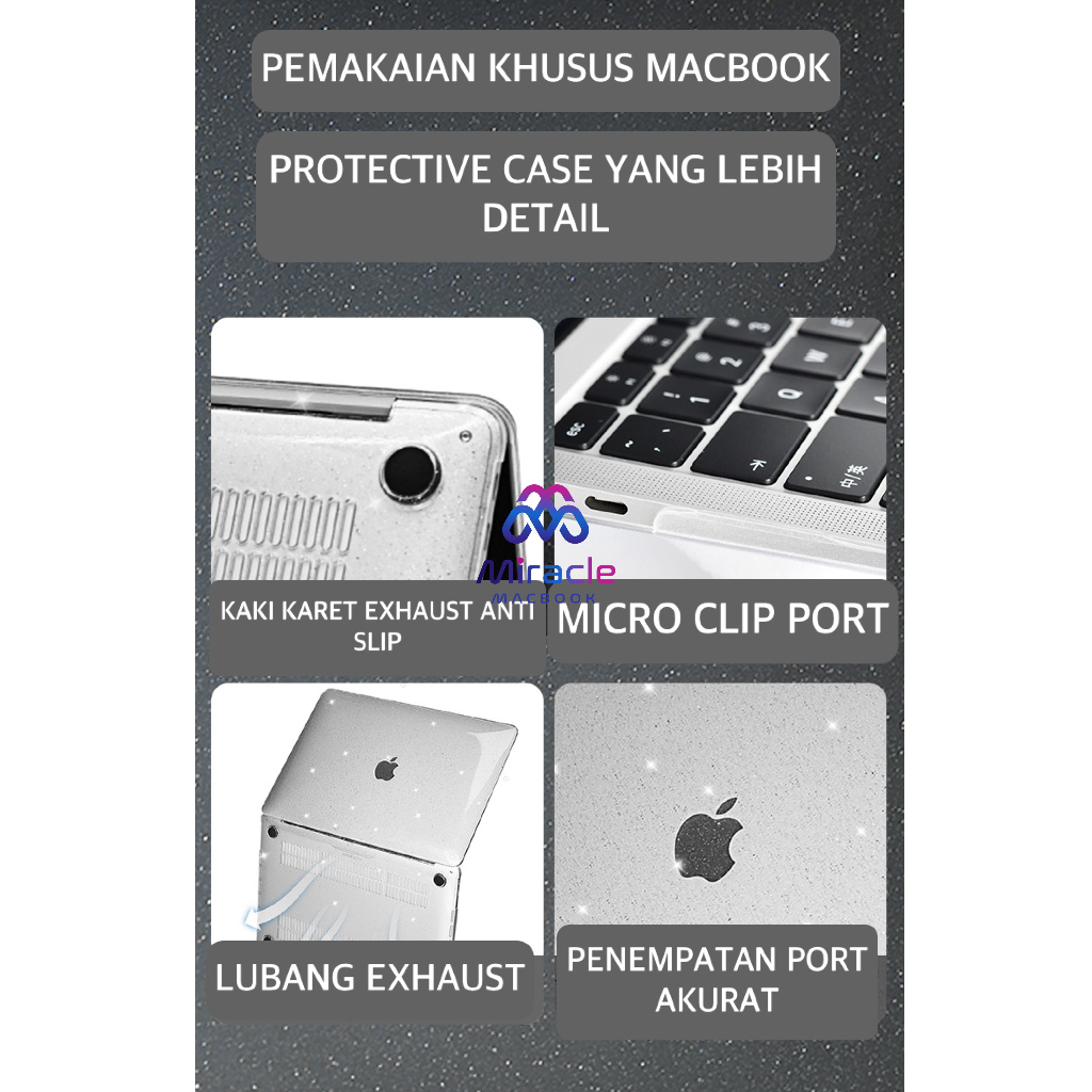 Macbook case Glitter Bintang Transparan Colour White &amp; Black Pro M1 13 Air 13 A2289 A2251 A2338 casing macbook A2337 A2179 Dengan pelindung layar