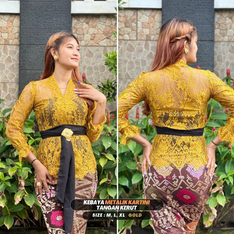 Kebaya Kartini Metalik Lengan Panjang Kerut