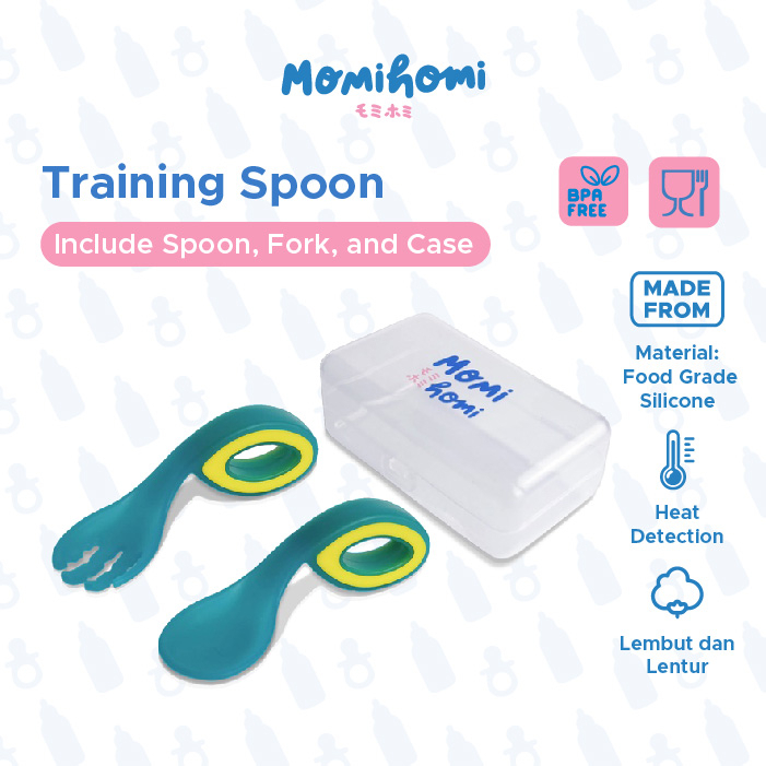 Momi Homi Sendok Makan Anak 3002 Sendok training bayi Peralatan Perlengkapan MPASI Training Spoon Dengan Sensor Panas Sendok Makan Bayi Belajar Makan Feeding Spoons Baby Mpasi Silicone Safety Sendok Makan &amp; Garpu Set