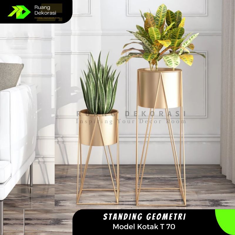 Standing Pot Bunga Besi Minimalis Model Geometry Kotak T 70 Rak Bunga Besi Modern Rak Bunga Aestheti