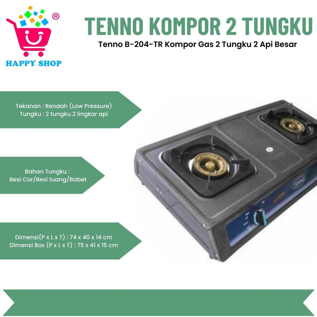 Tenno B-204-TR Kompor Gas 2 Tungku 2 Api Besar