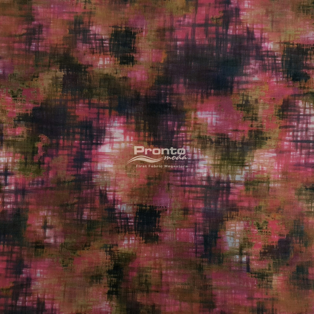 Stretch Tulle Green Fuchsias Motif Tie Dye