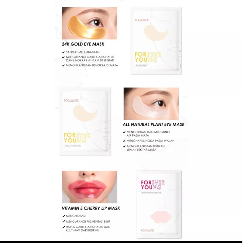 Focallure 24K Golden Natural Plant Eye Mask &amp; Cherry Lip Mask / masker mata / masker bibir / masker melembabkan