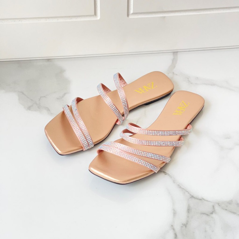 PROMO SALE Sandal zara flat coklat rose gold pink nude