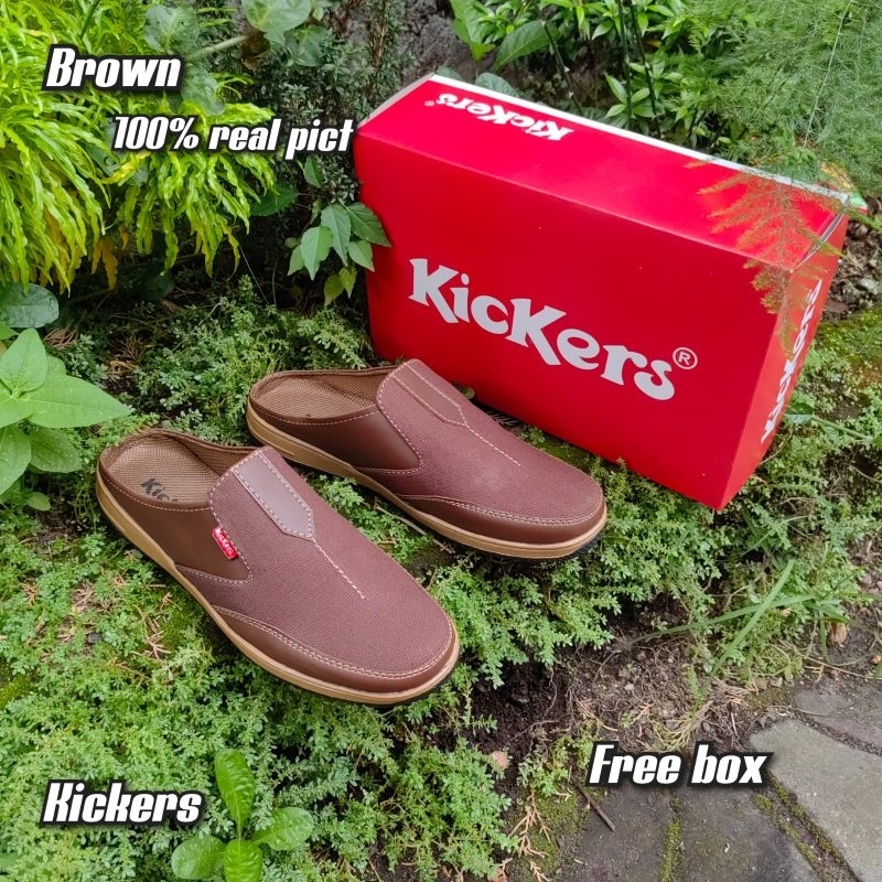 KICKERS SEPATU SANDAL COKLAT  PRIA COWOK FASHION slip on slop