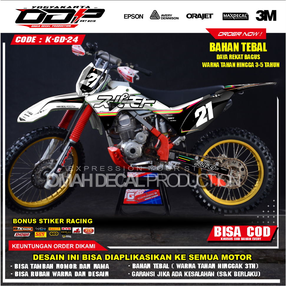 DECAL GORDON FULL BODY AKSESORIS VARIASI STICKER MOTOR KAWASAI KLX GORDONS DEKAL MOTIF SUPERMOTO STI