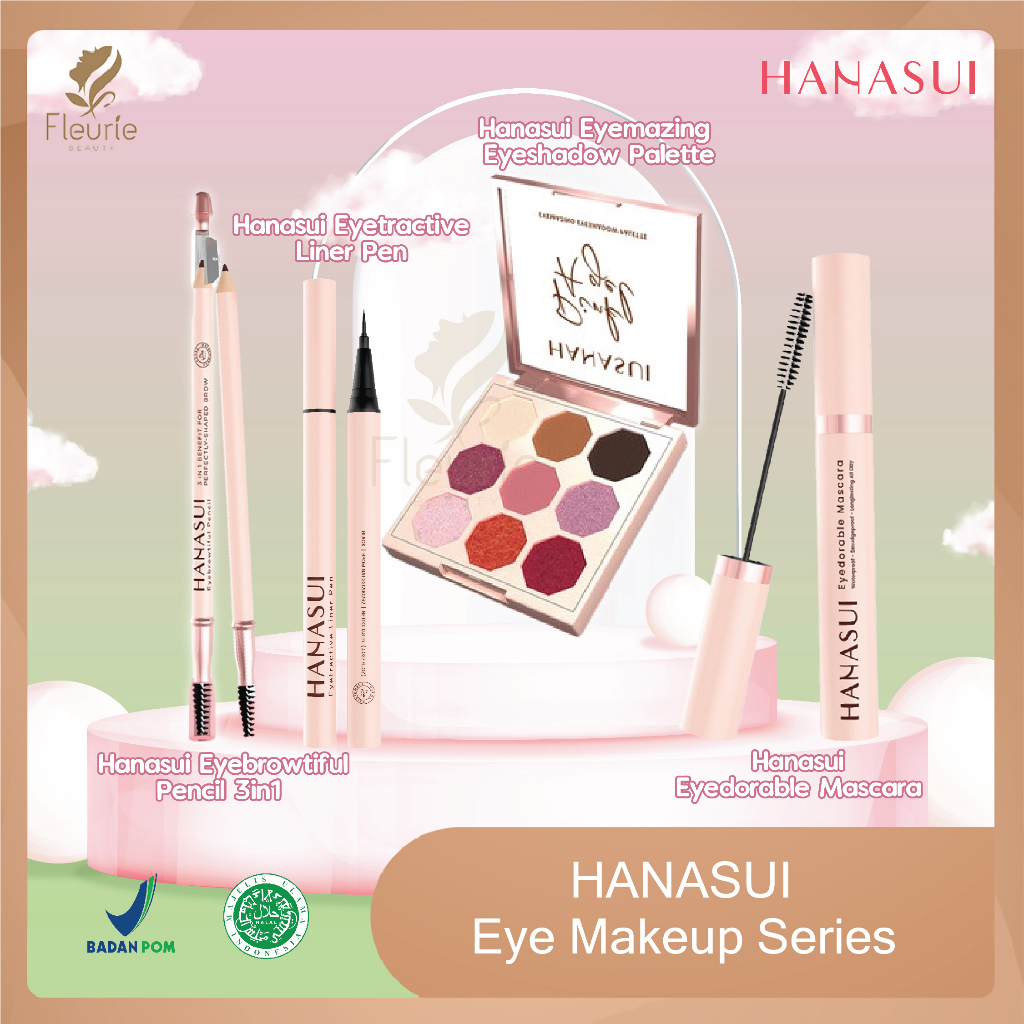 HANASUI Eye Makeup Series - Eyebrowtiful Pencil 2in1 / Eyedorable Mascara / Eyeliner Black / Eyeshadow Pallete - Pensil Alis Brown / Black / Light Brown Original BPOM