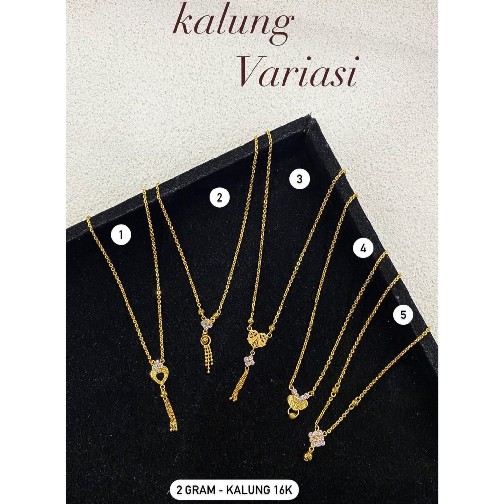 Kalung set anak dan dewasa emas asli kadar 70 16k V love rumbai clover tanpa permata rantai variasi liontin 2 gram