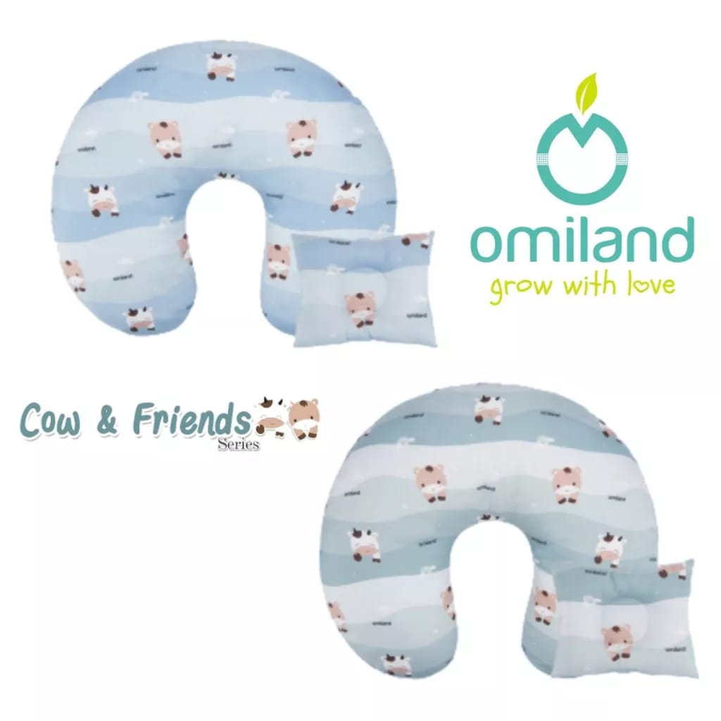 Omiland Nursing Pillow Bantal Menyusui + Free Bantal Lengan Peang  Cow &amp; Friends Series - OB 31251-2