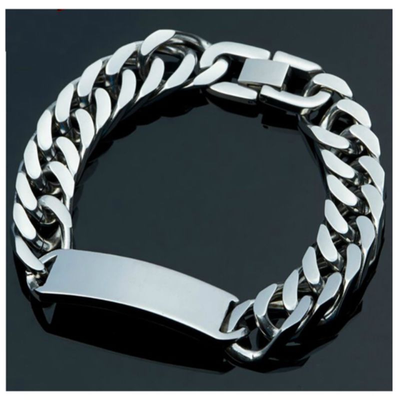 Gelang Rantai Pelat Pria Titanium 316L Stainless Steel 15m Curb Chain Bracelet