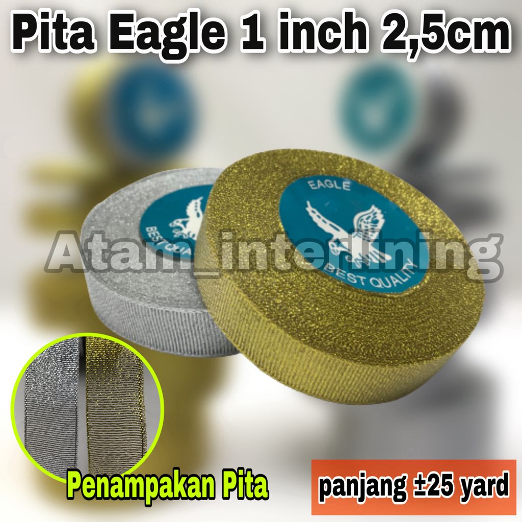 

Pita Gliter 1 inch atau 2.5cm EAGLE gold silver emas perak berbagai ukuran roll | Pita Lebar metalik KADO PARCEL HAMPERS 2.5cm 1 inch inc in