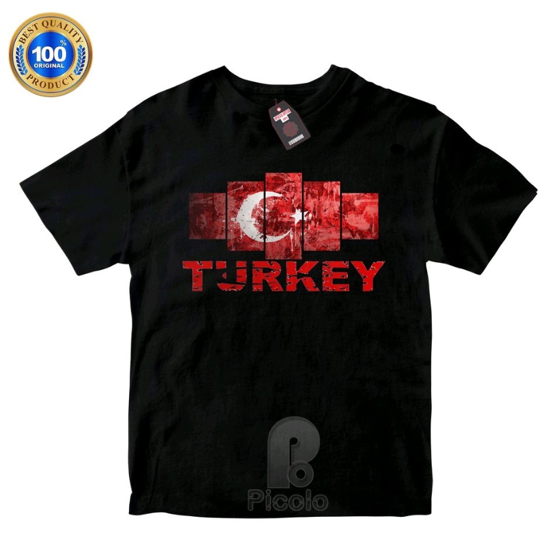 (FREE  NAMA) BAJU KAOS ATASAN ANAK MOTIF LAMBANG BENDERA NEGARA TURKEY/TURKI UNISEX Bahan COTTUN