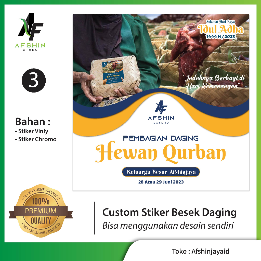 

RK Custom Stiker Label Tempat kotak Pembagian Daging Hewan Qurban Besek