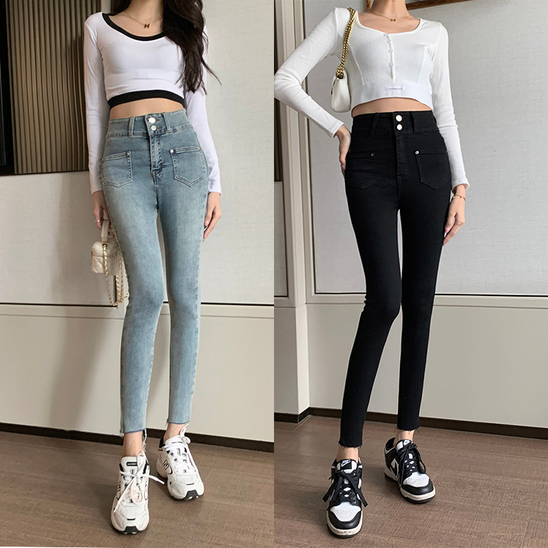 Korean Style Celana Jeans High Waist Slimfit Cewek Celana Jeans Wanita Kekinian