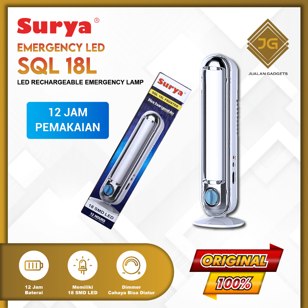 LAMPU DARURAT - SURYA LAMPU EMERGENCY SQL 18L FROSTED - Rechargeable