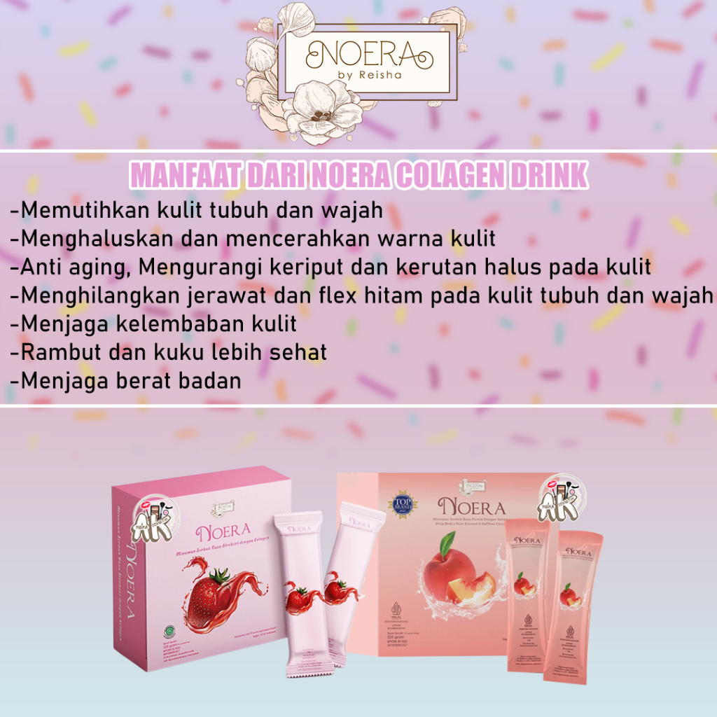 NOERA COLLAGEN DRINK STAWBERRY &amp; PEACH NOERASKINCARE (1 BOX ISI 7-15) - Suplemen Pemutih Kulit BPOM