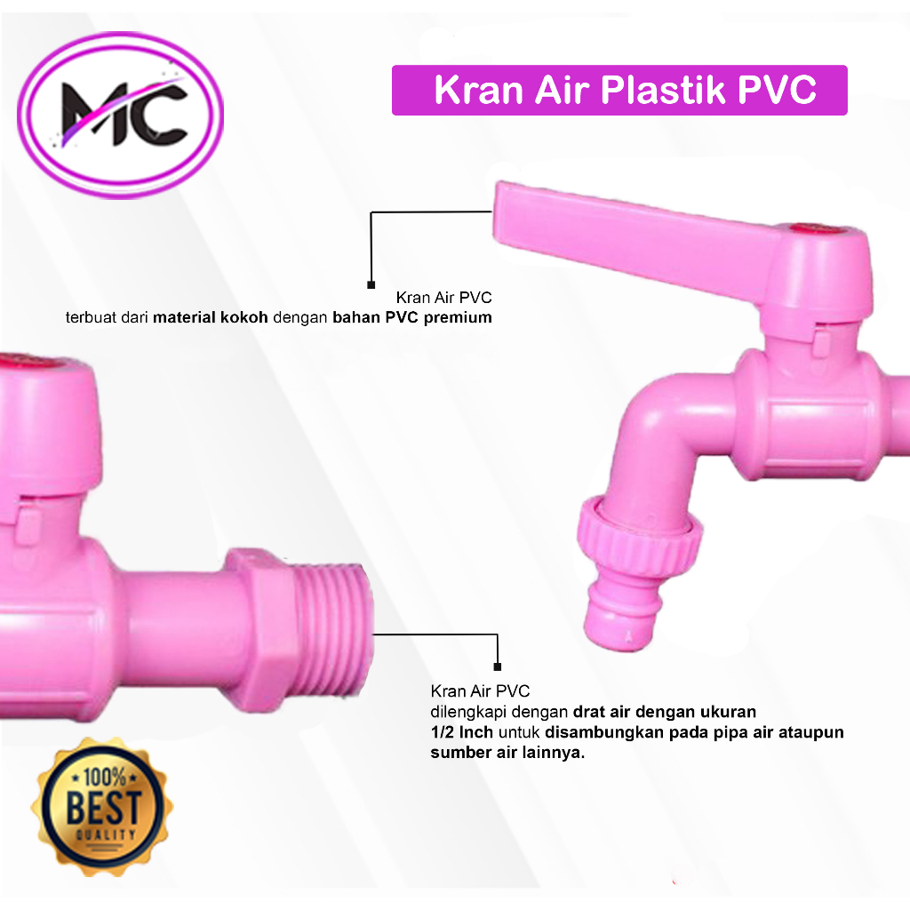 Kran Air Plastik 1/2 Inch Keran Tembok Taman Bahan PVC Warna Stabilo