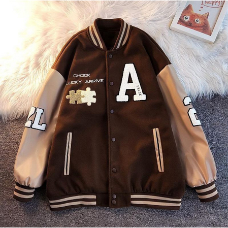 Jaket Baseball Wanita Korean Style A CHOOK Oversize Size M.L.XL | Jaket Varsity Baseball Wanita Oversize | Jaket Korean Style