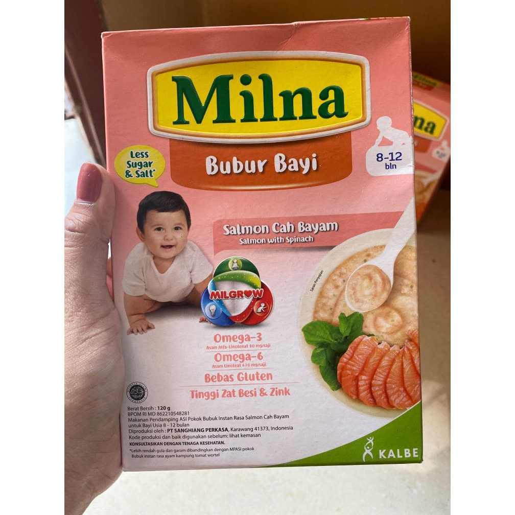 Milna Bubur Regular 8+ Salmon Cah Bayam 120gr